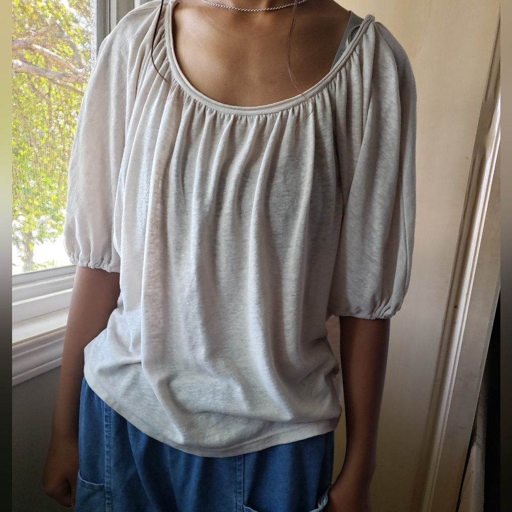 Max Studio Linen Blend  Light Cream Blouse